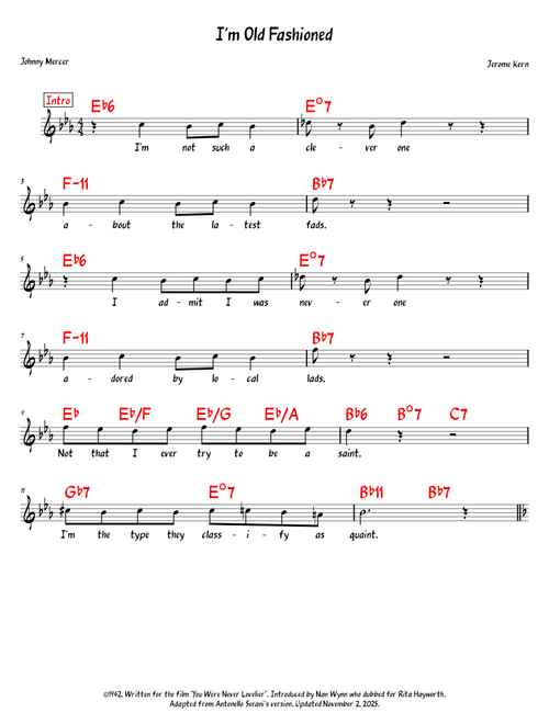 I'm Old Fashioned – Jerome Kern, Johnny Mercer (Lead Sheet)