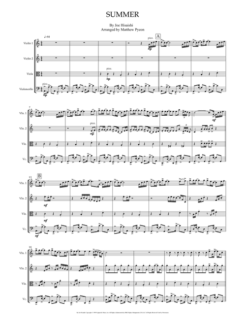 Summer (Arr. Matthew pyeon) - Joe Hisaishi (String Quartet)