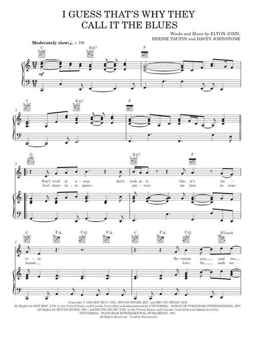 I Guess That's Why They Call It The Blues - Elton John (Piano-Vocal-Guitar)