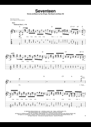Play Official version of Seventeen Sheet Music by Winger for Piano