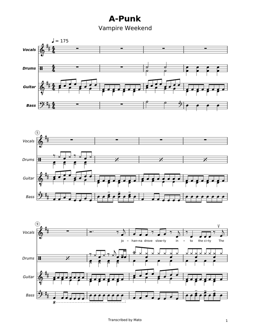 A-punk – Vampire Weekend (Short version) Sheet Music for