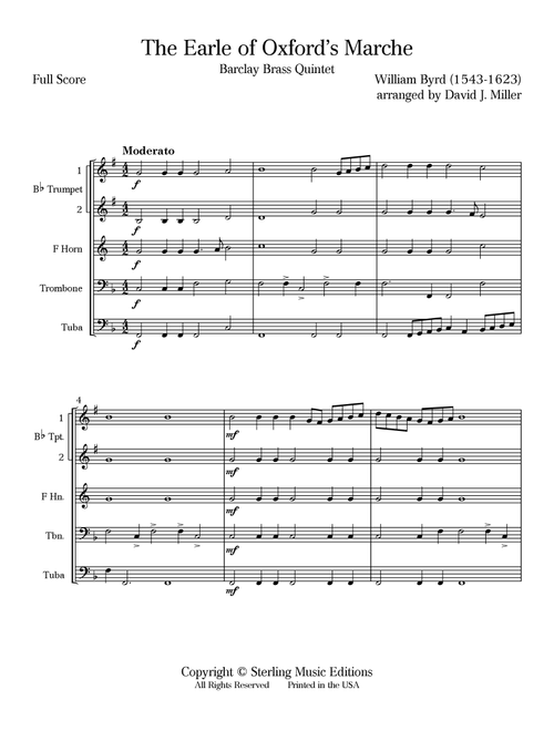 The Earle of Oxford's Marche (Arr. David J. Miller) - Barclay Brass Quintet (Brass Ensemble)