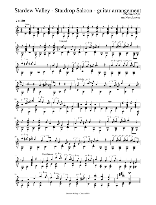 Stardew Valley Stardrop Saloon guitar arrangement