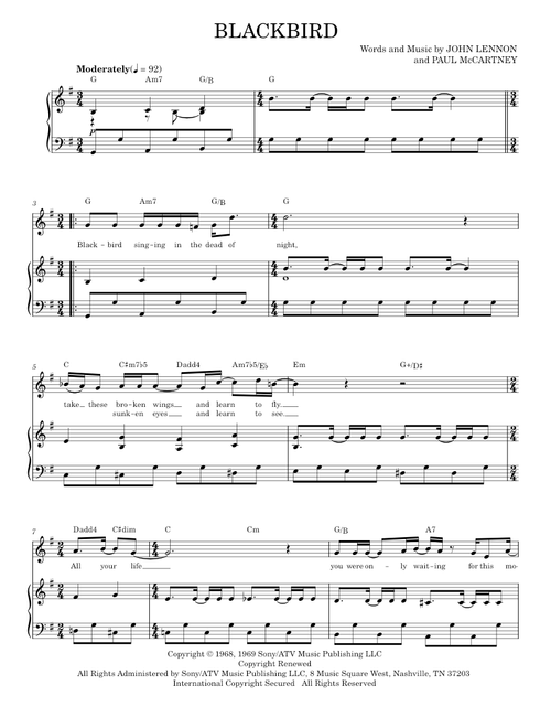 Blackbird - John Lennon, Paul McCartney, The Beatles (Piano Vocal)