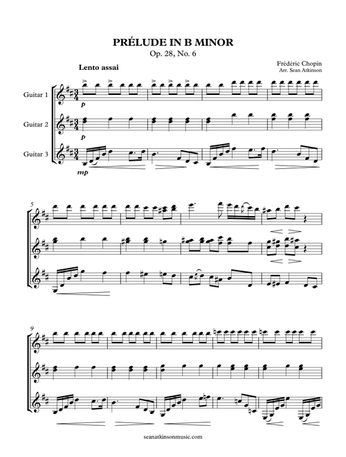 Chopin Prelude in B minor - Guitar Trio (Arr. Sean Atkinson) - Frederic Chopin (Guitar Ensemble)