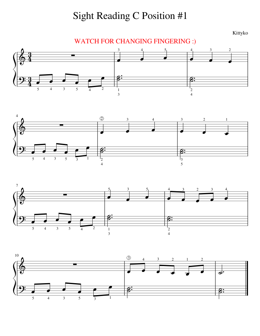 Sight Reading C Position #1 Sheet Music for Piano (Solo) easy ...