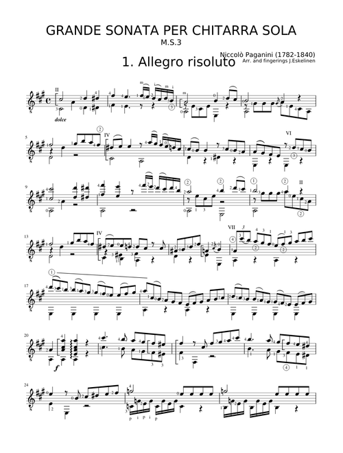 Paganini GRANDE SONATA PER CHITARRA SOLA Allegro risoluto
