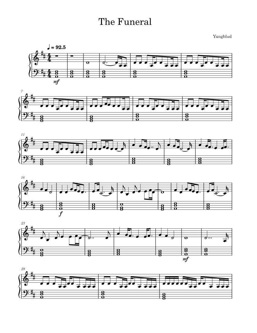The Funeral Yungblud The Funeral Sheet music for Piano (Solo