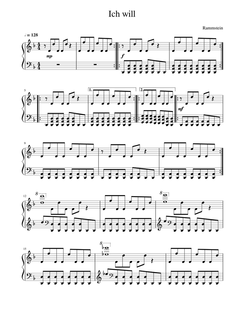 Ich will Rammstein Sheet music for Piano (Solo)