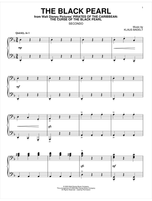 The Black Pearl - Klaus Badelt, Pirates Of The Caribbean: The Curse Of The Black Pearl (Movie) (Piano Duet)