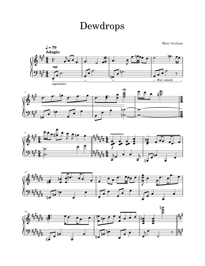 Dewdrops sheet music for piano solo musescore