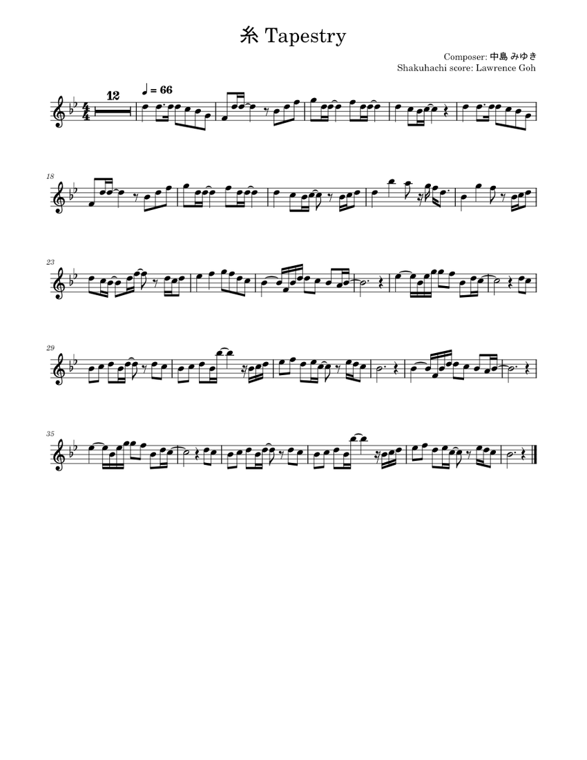 糸 Ito (Tapestry) – Miyuki Nakajima (中島みゆき) Sheet Music for