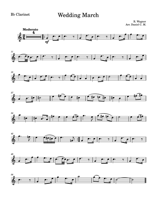 Wedding march by Wagner for clarinet (easy) (Arr. Daniel C. M.) - Richard Wagner (Clarinet and Piano)