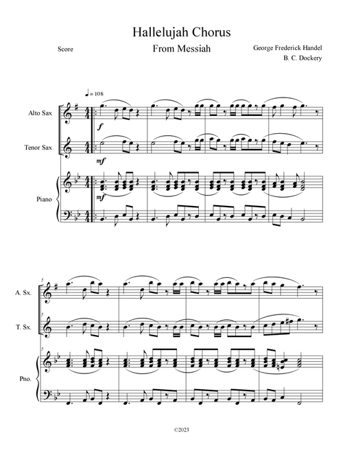 Hallelujah Chorus from Messiah (Alto and Tenor Sax Duet with Piano Accompaniment) (Arr. B. C. Dockery) - George Frederick Handel (Instrumental Duet and Piano)
