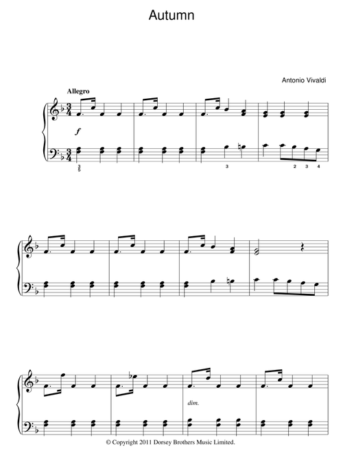 Autumn (from The Four Seasons) - Antonio Vivaldi (Easy Piano)