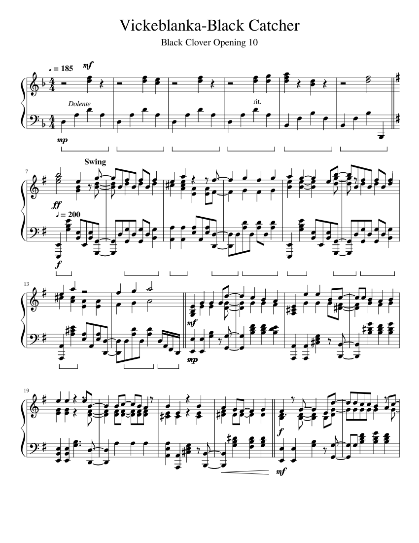 llica,MasterOfPuppets,bandscore楽譜 Vickeblanka-Black Catcher Black Clover Opening 10 Sheet Music for