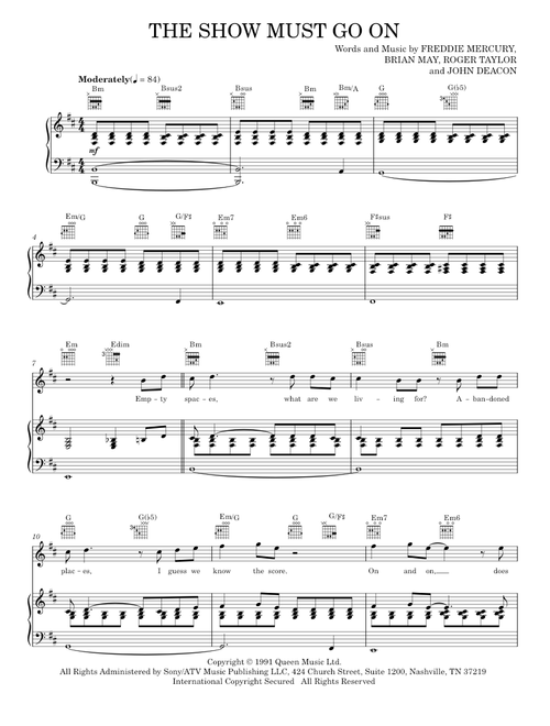 The show must go on - Queen (Piano-Vocal-Guitar)