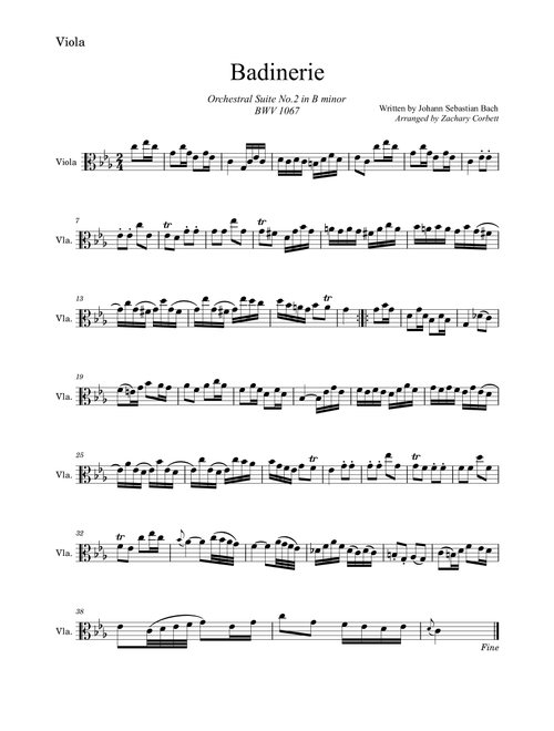 Badinerie BWV 1067 (Arr. Zachary Corbett) - Johann Sebastian Bach (Viola Solo)