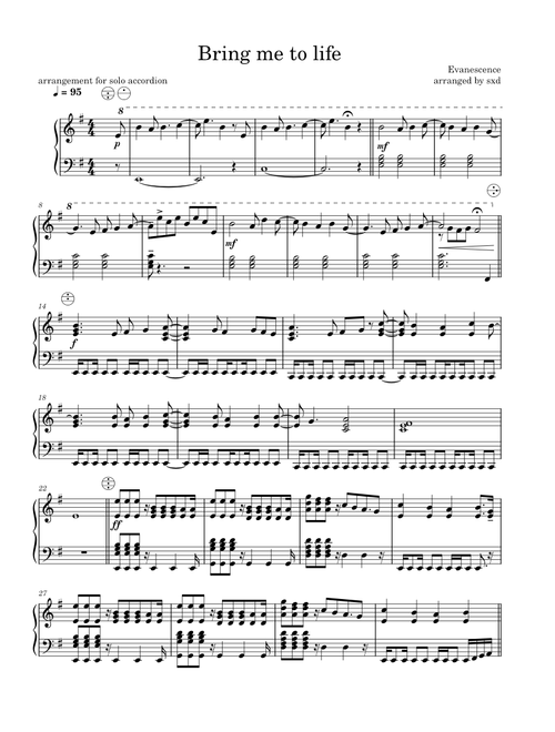 Bring me to life – Evanescence for solo accordion
