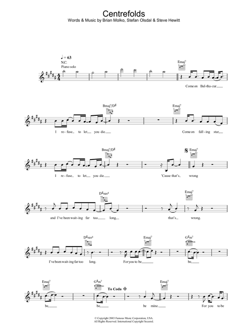 Centrefolds - Placebo (Lead Sheet - Fake Book)