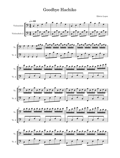 Goodbye Hachiko for 2 cellos