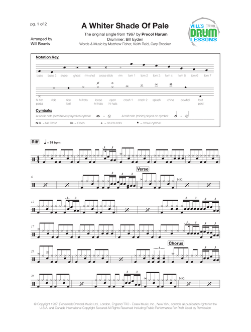 A Whiter Shade Of Pale (Arr. Will Beavis) - Procol Harum (Drums)