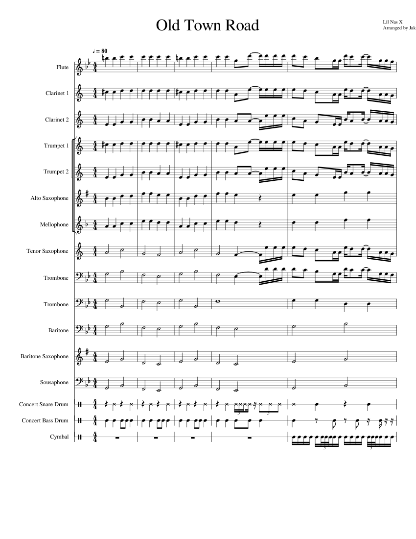 Final old town road Sheet music for Trombone, Mellophone, Flute
