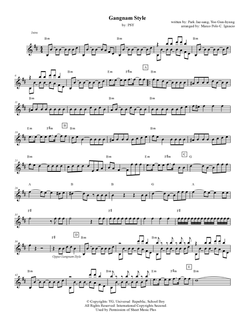Gangnam Style (Arr. Marco Polo C. Ignacio) - PSY (Lead Sheet - Fake Book)