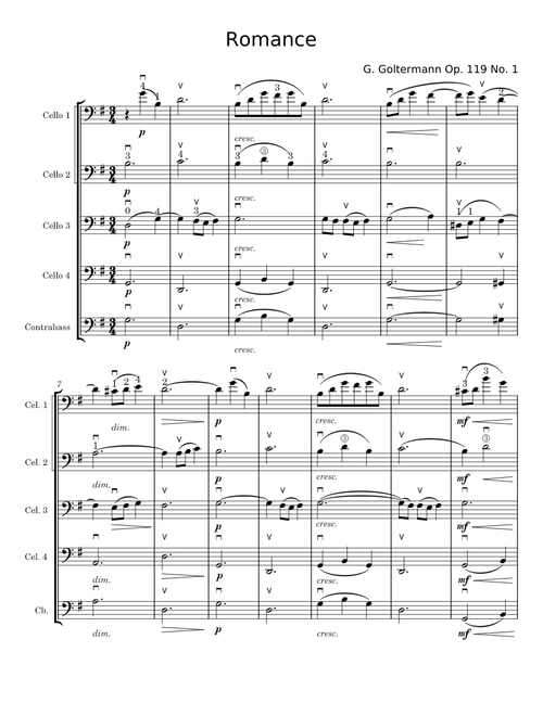 Romance, Opus 119, No.1 for Four Cellos - Georg Goltermann