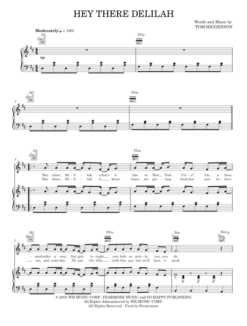 Hey There Delilah - Plain White Ts, Tom Higgenson (Piano-Vocal-Guitar)