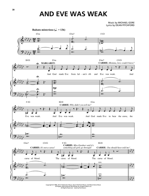 And Eve Was Weak (from Carrie The Musical) - Michael Gore, Dean Pitchford (Piano Vocal)