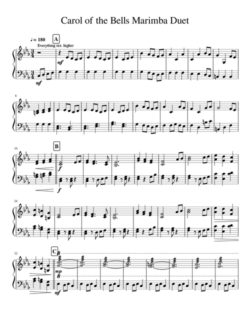 Carol of the Bells Marimba Duet (Pentatonix)