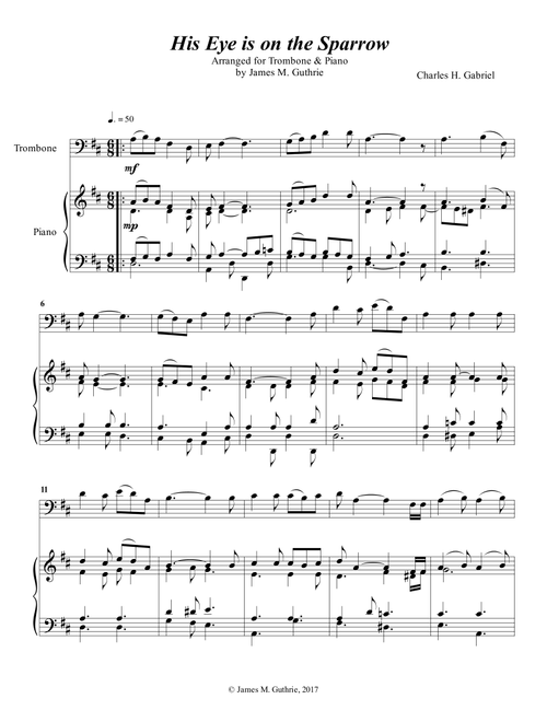 Gabriel: His Eye Is On The Sparrow for Trombone & Piano (Arr. James M. Guthrie, ASCAP) (Trombone and Piano)