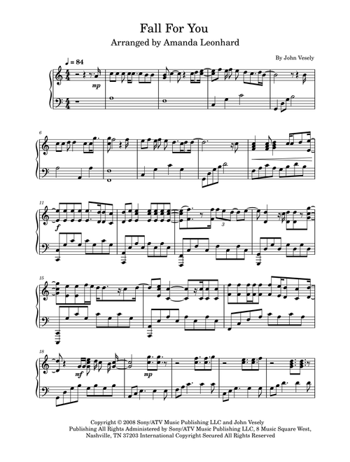 Fall For You (Arr. Amanda Leonhard) - Secondhand Serenade (Piano Solo)