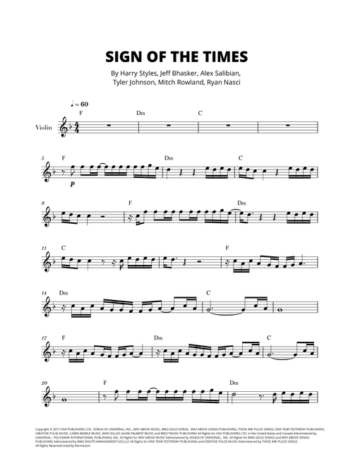 Sign Of The Times (Arr. Cadenza Editions) - Harry Styles (Violin Solo)