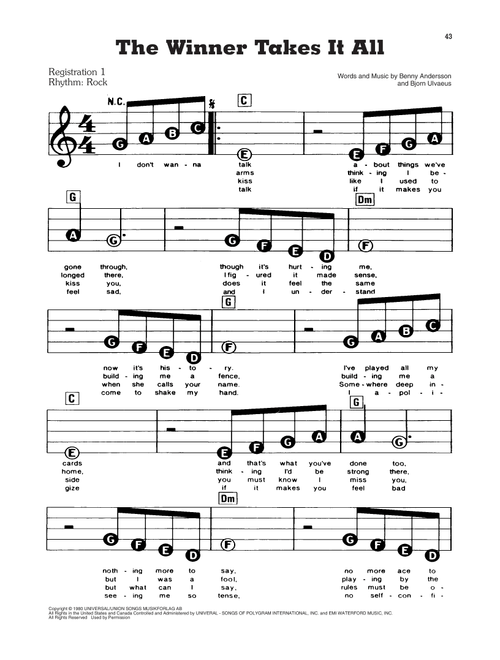 The Winner Takes It All (from Mamma Mia!) - ABBA (E-Z Play Today)