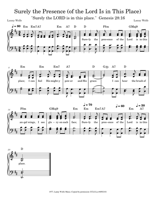 Surely the Presence (Key of D with Chords)