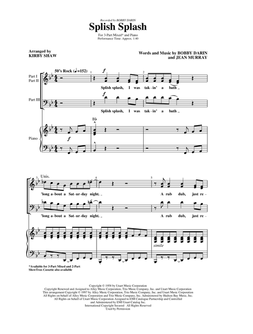 Splish Splash (arr. Kirby Shaw) - Bobby Darin (Choral, 3-Part Mixed)