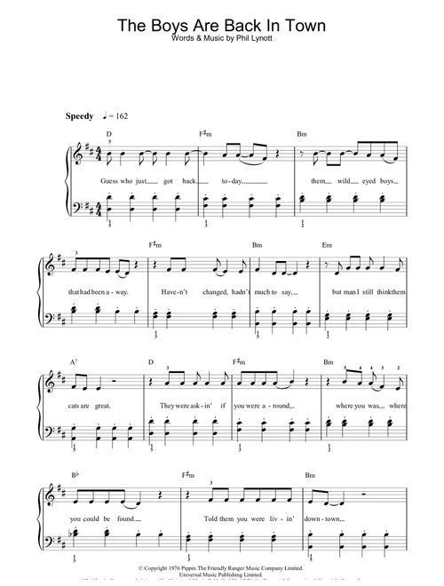 The Boys Are Back In Town - Thin Lizzy (Piano-Vocal-Guitar (Piano Accompaniment))