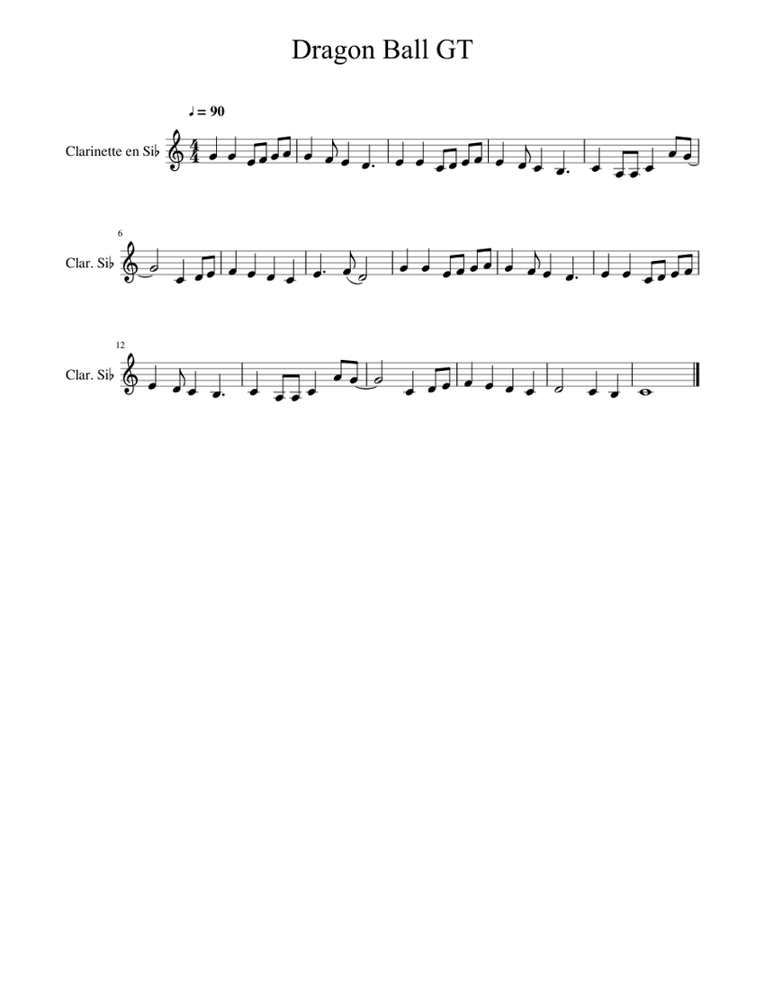 Dragon Ball GT easy Sheet music for in bflat