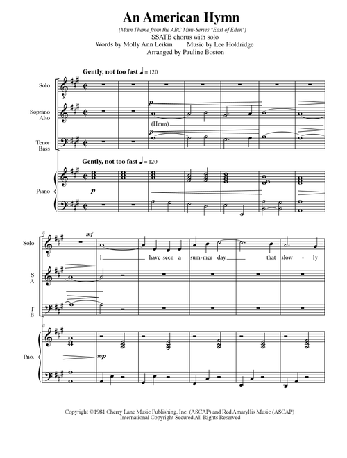An American Hymn (Arr. Pauline Boston) - Lee Holdridge, Molly Ann Leiken (Choral, SATB)