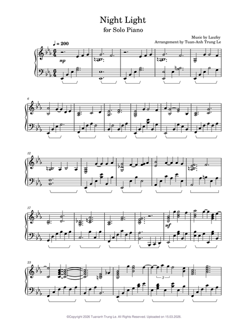 Night Light - Laufey, Arrangement for Solo Piano