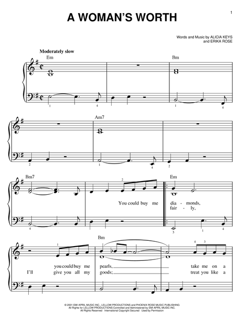 A Woman's Worth - Alicia Keys (Easy Piano)