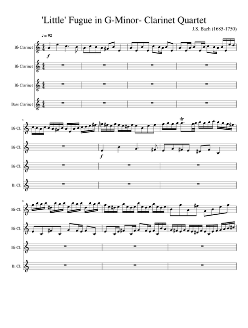 'Little' Fugue in G-minor; Clarinet Quartet