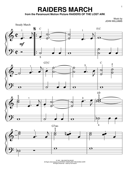 Raiders March - Indiana Jones (Movie) (Big Note Piano)