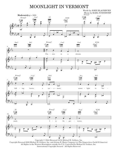 Moonlight In Vermont - Frank Sinatra, John Williams (Piano-Vocal-Guitar)