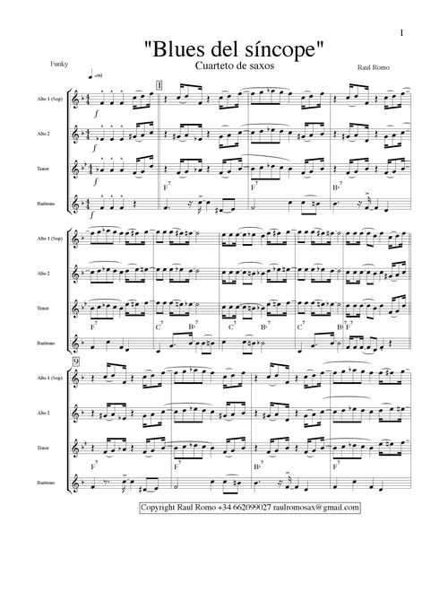 Blues del sincope - SAX QUARTET - AATB SATB (Arr. Raul Romo) (Woodwind Ensemble)