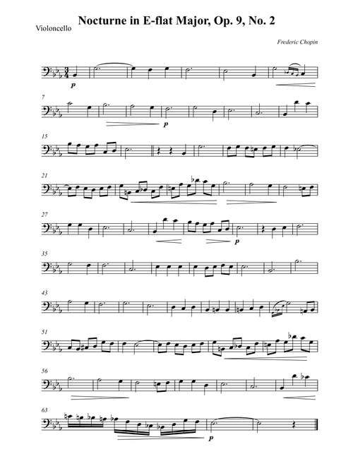 Nocturne in E-flat Major, Op. 9, No. 2 (Arr. Wesley S. SIlva) - Frederic Chopin (Cello Solo)