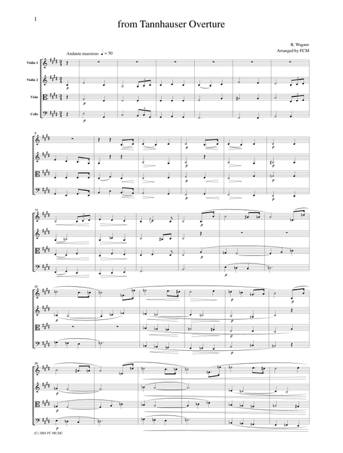 Wagner from Tannhauser Overture, for string quartet, CW002 (Arr. FCMUSIC) (String Quartet)