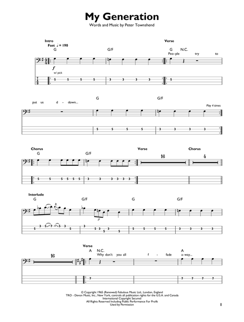 My Generation - The Who (Easy Bass Tab)